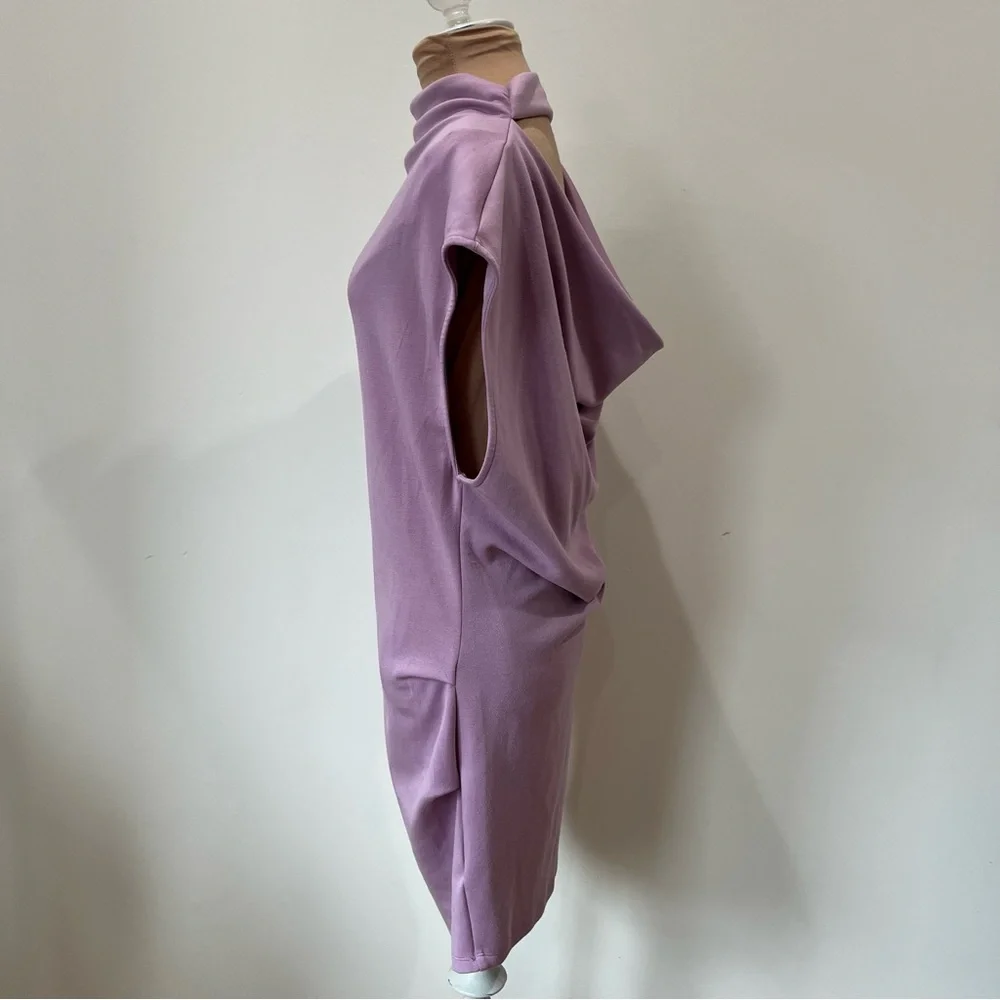 Free People Lilac Purple Open Back Cowl Neck Oversized Mini Dress EUC Size S